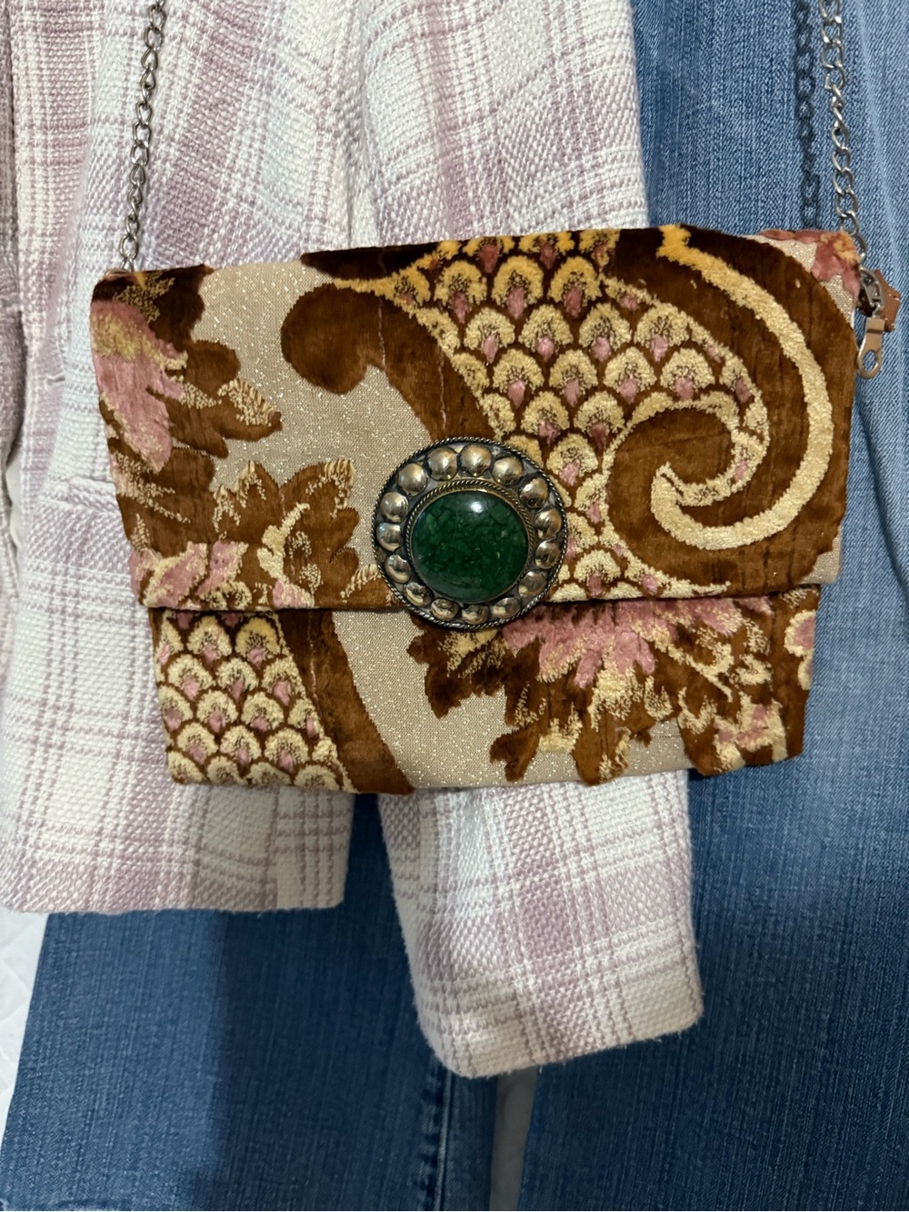 Bohemian Textile Paisley Crossbody/ Clutch Bag in Brown and Pink